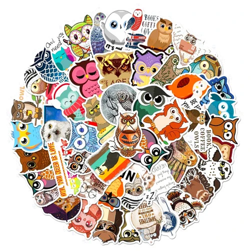 Norinoya 50PCS Hoot Owl Stickers for Kids,Stickers for Water Bottle Laptop Notebook Room Graffiti,Stickers for Child Girls Boys Birthday Gift Party Supply