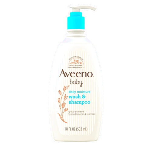 Aveeno Baby Daily Moisture Gentle Body Wash & Shampoo with Oat Extract, 2-in-1 Baby Bath Wash & Hair Shampoo, Tear- & Paraben-Free for Hair & Sensitive Skin, Lightly Scented, 18 fl. oz