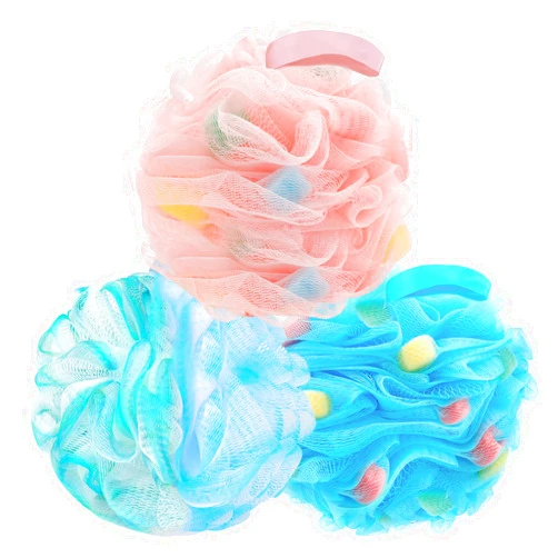 FLYHIT Loofah Sponge Soft Mesh Shower Puff, 75g/pc, Exfoliating Bath Sponge Body Scrubber for Women and Men Bath Accessories(3Pcs)