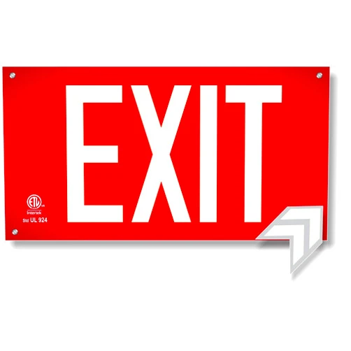 NightBright USA Photoluminescent Exit Sign Red W/Holes and Hardware - Aluminum - UL 924 Code Approved/IBC/NFPA 101) Made in USA | NightBright USA Part Number ULR-050-HH