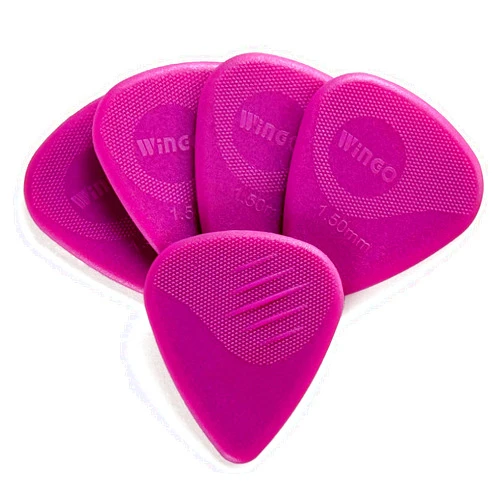WINGO Guitar Picks with Grip Stamped 5 Pack, Non Slip Picks Standard 1.5mm Purple, for Acoustic Electric Guitar Bass.
