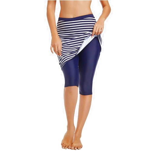 Micosuza Womens Skirted Swim Capris Sun Protective UPF 50+ Swimming Tight with Attached Skirt Sport Leggings