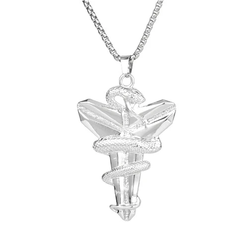 PITIKI Titanium steel black mamba snake necklace men's hip-hop fashion sports pendant pendant accessories (SILVERY)