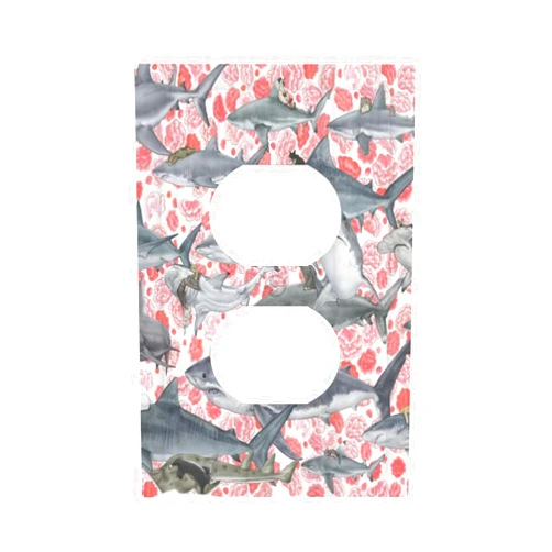 Spshian Decorative Switch Plate Covers Cartoon Animals Shark Cat Flower 1 Gang Receptacle Duplex Wall Plate Light Switch Cover Single Dual Device Outlet Plate Boho Nautical Electrical Faceplate
