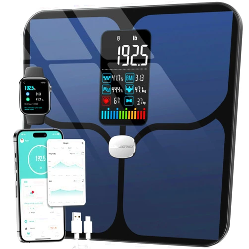ABLEGRID Body Fat Scale,Digital Smart Bathroom Scale for Body Weight, Large LCD Display Screen, 16 Body Composition Metrics BMI, Water Weigh, Heart Rate, Baby Mode, 400lb, Rechargeable
