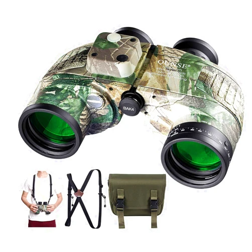 QUNSE 10X50 Marine Binoculars for Adults, Waterproof Binoculars with Rangefinder Compass,BAK4 Prism Navigation Birdwatching Hunting (Camouflage)