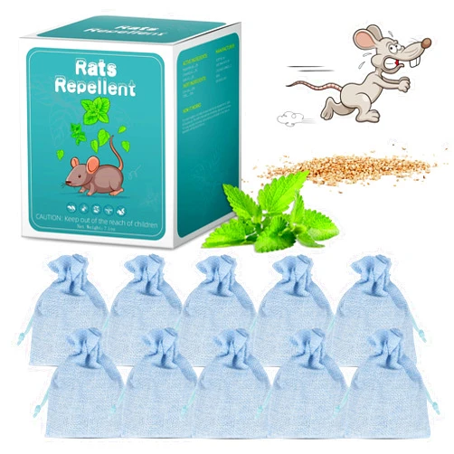Motrapso 10 Pack Peppermint Oils Mouse Repellent Pouches - Effective Rat Repellent, Peppermint Oil to Keep Rodents Out of Car Engines, Home, Garage, Warehouse, Natural Ingredients