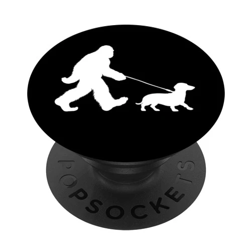 Retro Sasquatch Lover Doxie Wiener Dog Walker Bigfoot Walking a Dog Funny Dachshund Weiner Dog Dad Weenie PopSockets Standard PopGrip