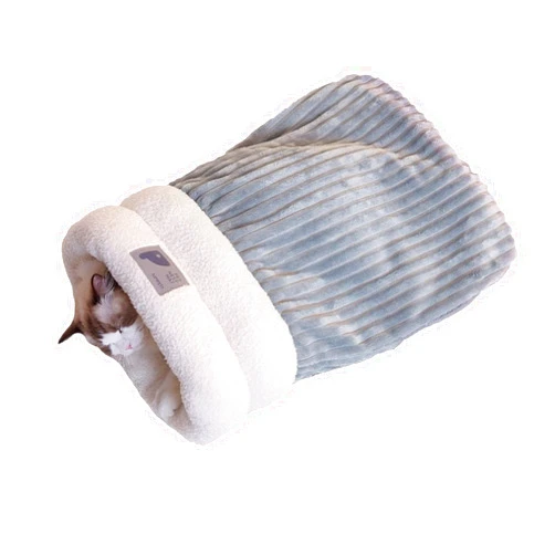 Goswar Cat Winter Sleeping Bag, Cat Sleeping Bag for Indoor Cats, Cat Bed Cave Sleeping Bag, Self Warming Cat Bed, Soft Plush Cat Sack Warm Cat Bed, Semienclosed Warm Cat Cave Bed with Cave (Grey, Medium)