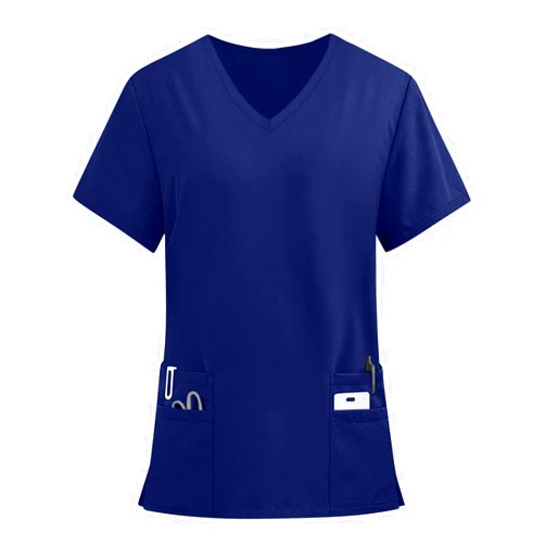 FONMA Scrub Tops Women Breathable Short Sleeve V-Neck Scrub Shirts Comfortable Medical Nurse Uniforms with Pockets