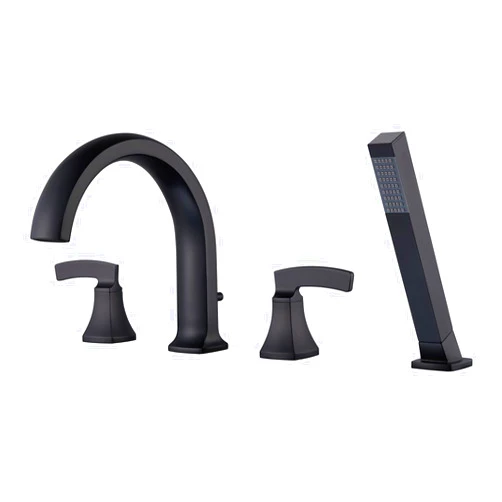 Artiqua Roman Tub Faucet Deck Mount Tub Filler Black Waterfall Bathtub Faucets 4 Hole Brass Bathroom Faucets with Hand Shower