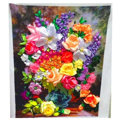 Egoshop Ribbon Embroidery Kit Yixiang DIY Wall Decor 3D Painting Needle Work No Frame Yixiang