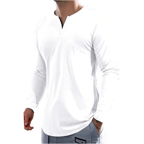 JMIERR Mens Casual Muscle T Shirt Long Sleeve V-Neck Longline Soft Tee Shirt