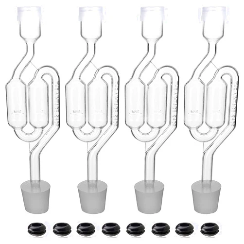 GUZE-US Bubble Airlock Set, 4 Airlocks for Fermenting, 4 Drilling #6 Stoppers and 8 Airlock Grommets, Used for Brewing Wine, Beer, Sauerkraut, Pickles, Etc. Fermentation Bubbler Airlock
