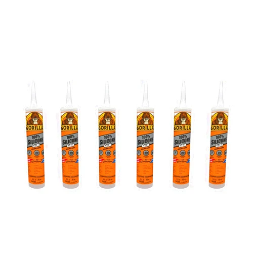 The Gorilla Glue Company Gorilla Clear 100 Percent Silicone Sealant Caulk, Waterproof and Mold & Mildew Resistant, 10 ounce Cartridge, Clear, (Pack of 6) 6 - Pack