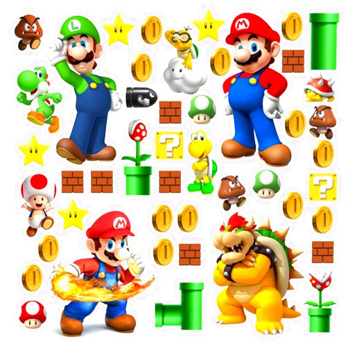 DEKOSH Super Mario Wall Decals - Complete Set of Large Mario Bros Build a Scene Peel & Stick Wall Stickers