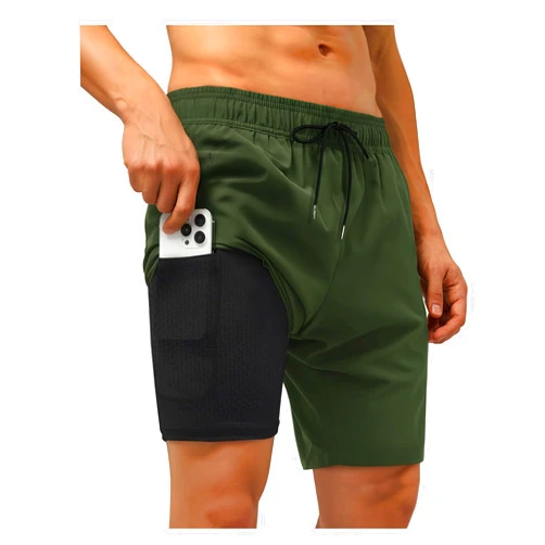 Yufawow Men Swim Trunks with Compression 7 Inches Breathable Liner Quick Dry Zipper Pockets for Board Beach Gym Running