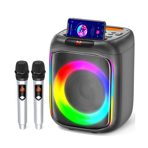 RUWORA Karaoke Machine, Portable Bluetooth Speaker for Party with 8 LED Light Modes, PA System with 2 Wireless Microphones, Singing Karaoke Machine for Adults/Kids/Girls Supports TWS/AUX/USB for Home