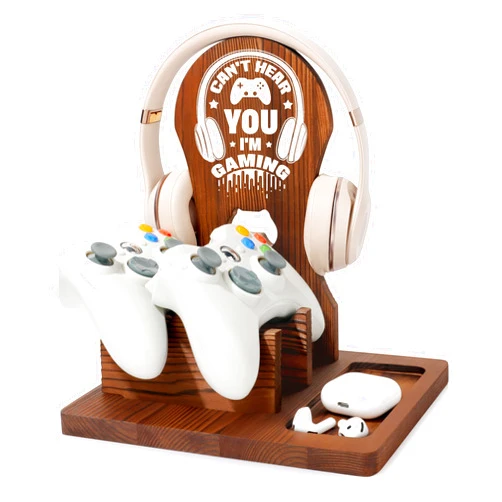 JSENGIFT Gamer Gifts for Teen Boy, Gamer Accessories Stuff, Gaming Gifts for Son, Boyfriend, Husband, Wooden Headphone Stand