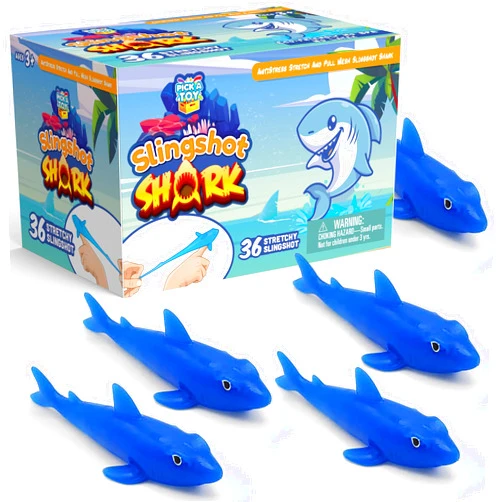 PICK A TOY 36 Pcs Shark Party Favors Stretchy Slingshot Toys, Mini Toys, Birthday Goodie Bags Stuffers, Sea Animal Party Decorations, Fish Shooter Game Finger Flicker, Easter Basket Stuffer