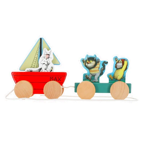Kids Preferred Where The Wild Things are Wooden Pull Toy - Four Removable Pieces, Cotton Pull String, Ages 12 Months and Up, Max Moishe and Tzippy, Solid Wood, 8 in