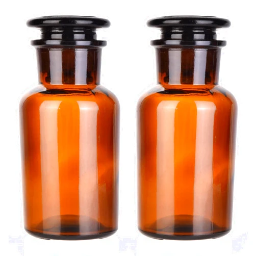 Kestun 2 Packs 250ml Glass Reagent Bottle,Lab Wide Mouth Reagent Bottle, Glass Bottle With Glass Ground Stopper (Amber)…