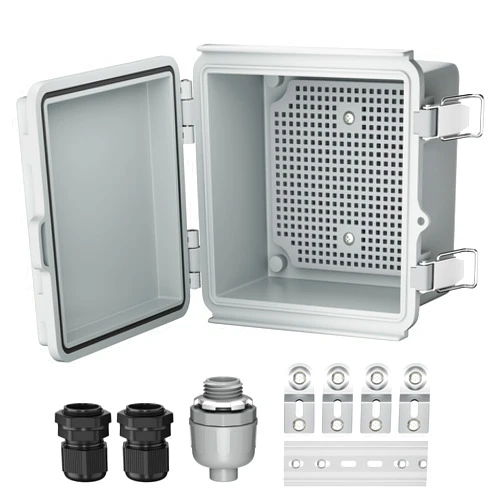 Joinfworld Outdoor Electrical Box Waterproof IP67 6X6 Plastic Project Box Enclosure Weatherproof for Wifi Electronics Solar Network Marine Outside with Stainless Steel Hinged