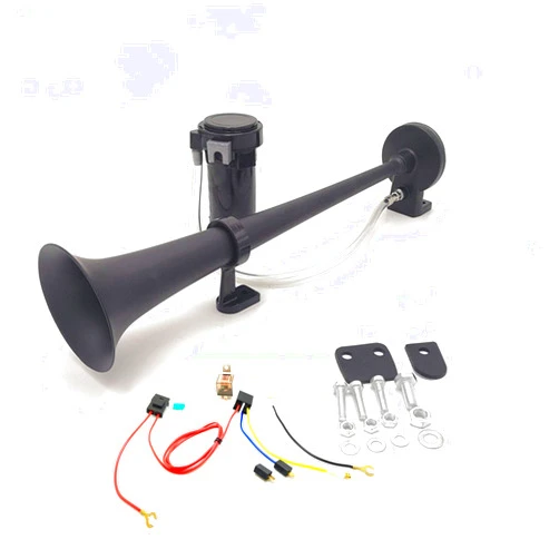 Viping Car horn 150DB air horn 450mm loudspeaker horn Chrome Zinc black single trumpet truck horn with compressor air pump for any 12V vehicle trucks train car lorry van boat SUV motorcycle etc