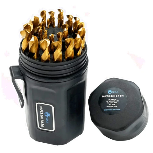 GMTOOLS 29PCS Drill Bit Set, M2 HSS, 135°Tip, Twist Jobber Length Drill Bit Kit for Hardened Metal, Cast Iron, Stainless Steel with Indexed Round Case,1/16