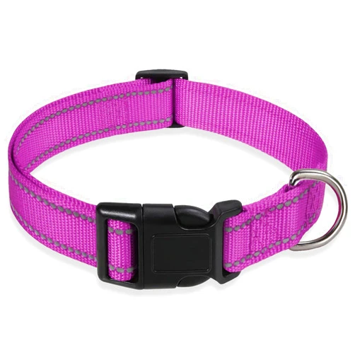 BOOMIBOO Reflective Dog Collar with Buckle Adjustable Safety Nylon Collars for Small Medium Large Dogs, Purple M