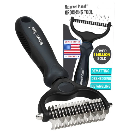 Maxpower Planet Hair Brush - Double Sided Shedding, Dematting Undercoat Rake for Dogs and Cats, Extra Wide Dog Grooming Brush, Reduce Shedding by 95%, Black