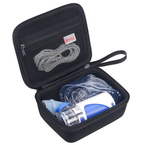 BOVKE Carrying Case for Handheld Mesh Nebulizer Machine for Adults and Kids, Cool Mist Steam Inhaler Portable Nebulizer Holder with Extra Pocket for Cables, Batteries, Black (CASE ONLY)