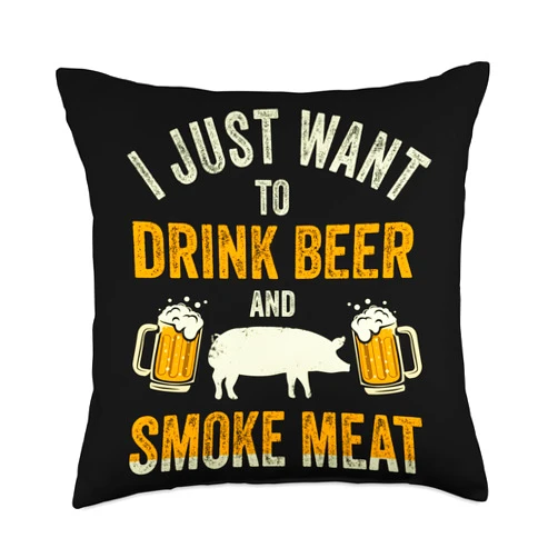 BBQ Eater Barbecue Maker Grilling Expert Graphic Drink Beer Smoke Meat Grilling BBQ Maker Barbecue Throw Pillow, 18x18, Multicolor