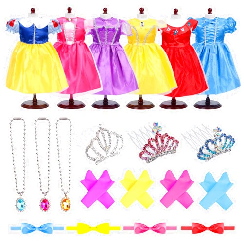Mikyra 18-Inch Doll-Clothes and Accessories - 6 Pack American 18 Inch Doll Princess Costume Dress Set Complete with Crowns, Necklaces, Gloves, and Headbands fits 18in Girl Dolls