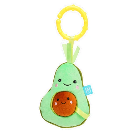 Manhattan Toy Mini-Apple Farm Avacado Baby Travel Toy with Rattle, Chime, Crinkle Fabric & Teether Clip-on Attachment