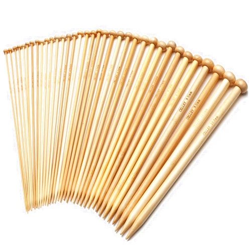 Coowayze Single Point Bamboo Knitting Needles 14 Inch, 18 Pairs Wooden Knitting Needles for Beginners, US Size 0-15 (2.0-10.0mm), Straight Wood Needles Prefect for Sweaters, Socks, Shawl, Gloves and Scarf