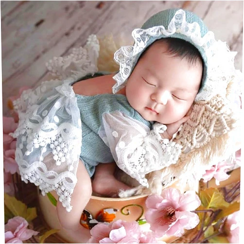 Vedory Baby Photography Props Outfit Lace Rompers Newborn Girl Photo Shoot Outfits Flower Headband Princess Costume