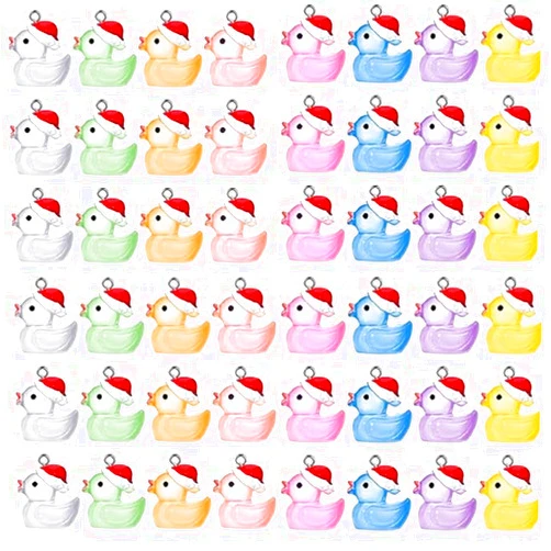 YEYULIN 54Pcs Christmas Tiny Duck Luminous Mini Resin Duck DIY Miniature Glow in the Dark Duck Charm with Screw Eye Pin for Jewelry Craft Making Pendant Earring Keychain Ornament Party Decor