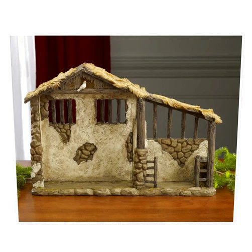 THREE KINGS GIFTS THE ORIGINAL GIFTS OF CHRISTMAS Three Kings Gifts Lighted Stable, Creche, Flat Bottom for Stability, Home Decorating Nativity Scene Set & Figures Shelter with White Dove, for 10 inch Scale Collection