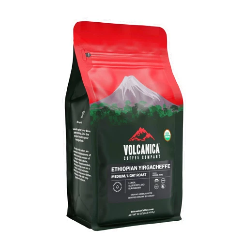 Volcanica Coffee Ethiopian Coffee, Yirgacheffe Region, USDA Organic, Whole Bean, Kosher, Fresh Roasted, 16-ounce