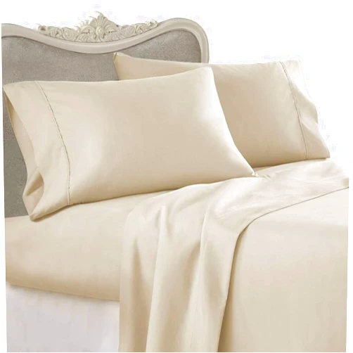 Aspire Linen True Luxury Pure Heavy Rich Combed Cotton 4-Piece Bed Sheets Set Twin Size Fits mattresses Upto 21-24” deep Pocket – Sateen Weave (Solid, Beige)