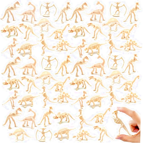 Qiuttnqn 60 Pack Dinosaur Fossil Skeletons,Plastic Figures Dino Bones,Dinosaur Skeleton Toys for Dino Sand Dig,Science Play,Party Favor,12 Styles