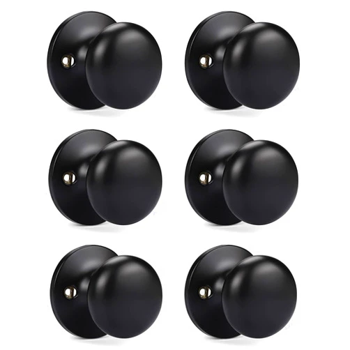 KNOBWELL 6 Pack Matte Black Dummy Door Knobs Round Interior Door Knobs Modern Black Door Knob, Closet Door Knobs, Individual Non-Turning Dummy Door Knob, Single Side Half-Dummy Door Knob Set