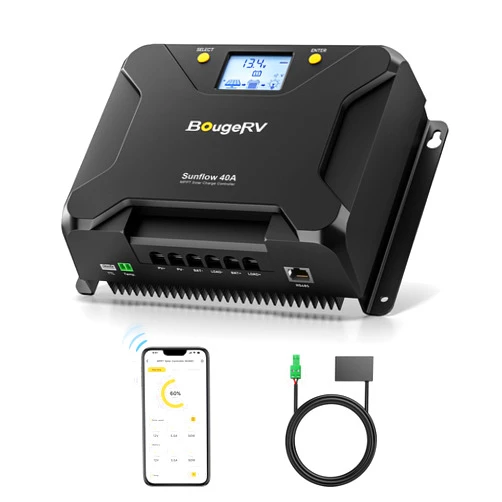 BougeRV MPPT Solar Charge Controller 40A, w/ Low-Temp Cut-Off, APP Control, Backlit LCD, 40 Amp Solar Panel Regulator 12V/24V for LiFePO4, SLD, Gel, FLD, AGM Battery, RV, Marine, Upgraded