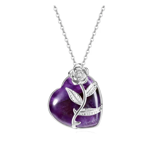 GEHECRST Healing Crystal Heart Necklace for Mom Women Rose Wrapped Heart Gemstone Pendant Necklace Natural Energy Healing Stone Necklace Crystal Jewelry Gifts for Mom Women Mothers Day