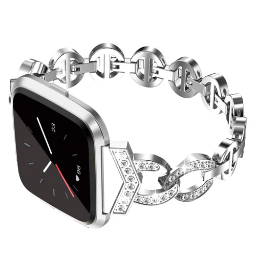 TOYOUTHS Bling Strap Compatible with Fitbit Versa/Versa 2/Versa Lite Special Edition Bands Women Stainless Steel Metal Dressy Bracelet with Diamonds Wristbands for Versa 2 Special Edition, Silver