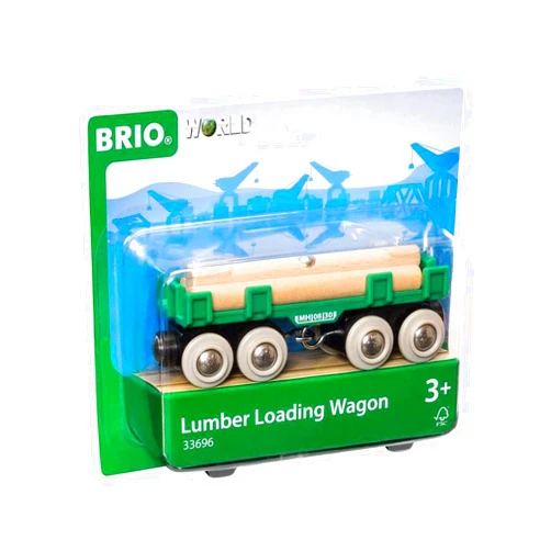 BRIO World - 33696 Lumber Loading Wagon | 4 Piece Toy Train Set for Kids | FSC-Certified Wooden Components | Ideal for Ages 3 and Up - Green