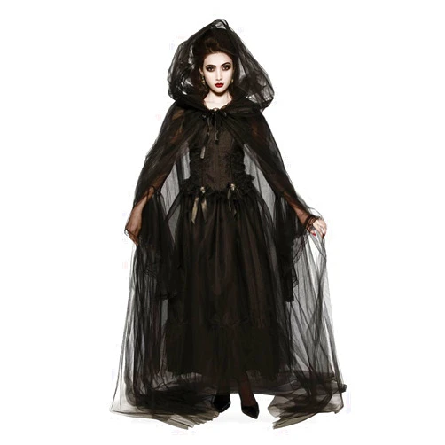 Faerynicethings Adult Size Gothic Sheer Hooded Cape - Black