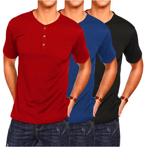 COOFANDY Men's 3 Pack Henley Shirts Short Sleeve Casual Basic Tees Classic Henley Summer Solid T Shirts with Pocket