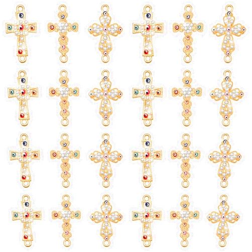 WenRity 12Pcs 3Styles Metal Enamel Rhinestone Cross Charms with Two Loops Evil Eye Connector Charm Lucky Chakra Crucifix Pendants Links for Jewelry Making DIY Necklace Bracelet Earring